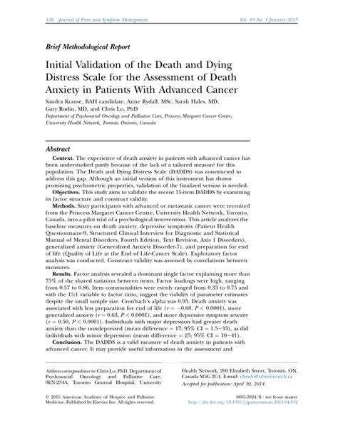 Analyzing the Connection Between Mortality Distress and Dying Reveries